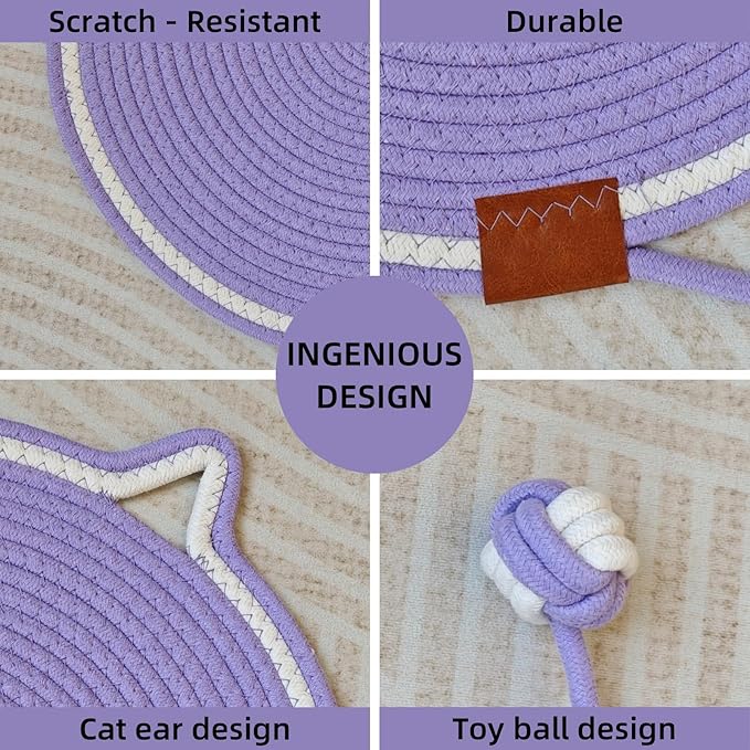 Cat Scratcher Mat, Natural Cotton Rope Cat Scratching Pad, 16.9'' Round Cat - Image 4