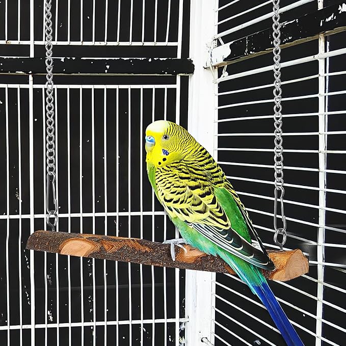 Wood Bird Swing 2pcs with Bell and Woven Ring Natural Wood Hanging - Image 5