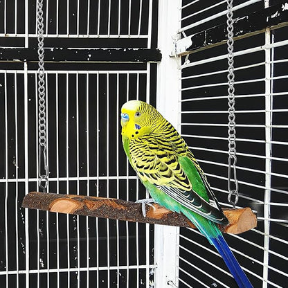 Wood Bird Swing 2pcs with Bell and Woven Ring Natural Wood Hanging - Image 5