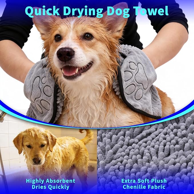 3PCS Dog Bath Kit, Dog Bath Brush | Dog Bath Gloves | Microfiber Dog Towel 26'' - Image 2