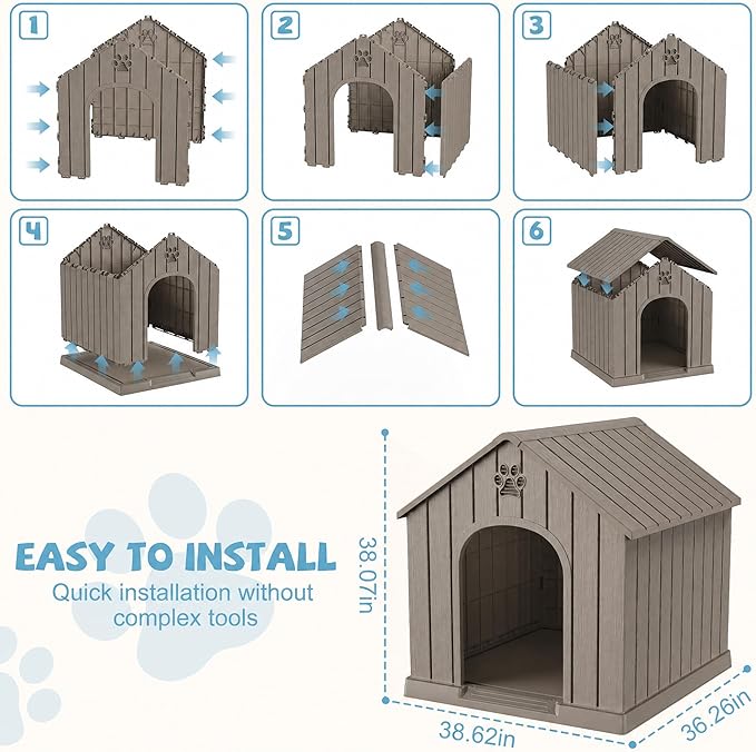 EFU Large Dog House Outdoor Indoor, Waterproof Puppy Dog House - Image 6