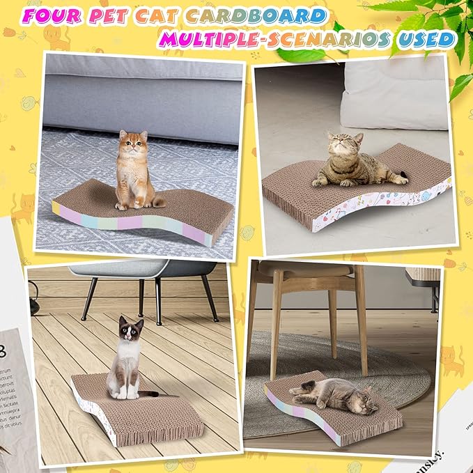 Qunclay 4 Pcs Cardboard Cat Scratcher, Reversible Cat Scratch Pad - Image 4