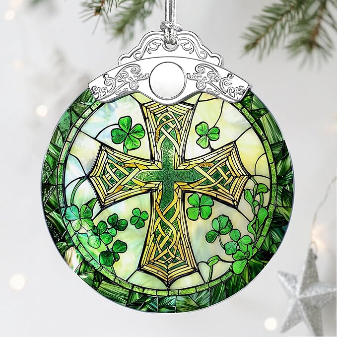 Stained Glass Cross Ornament, Christmas Ornaments, Christmas Decorations by Jocidea
