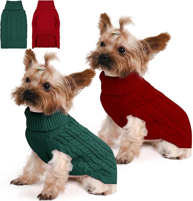 2 Pack Dog Sweaters for Small Dogs Winter Turtleneck Pullover Cable Knit Fleece by Unknown