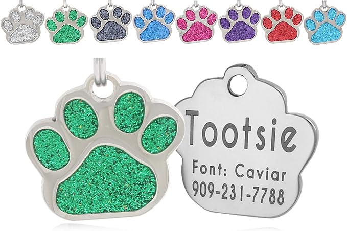 Pet ID Tags, Personalized Dog Tags and Cat Tags, Custom Engraved, Cute Glitter by Unknown