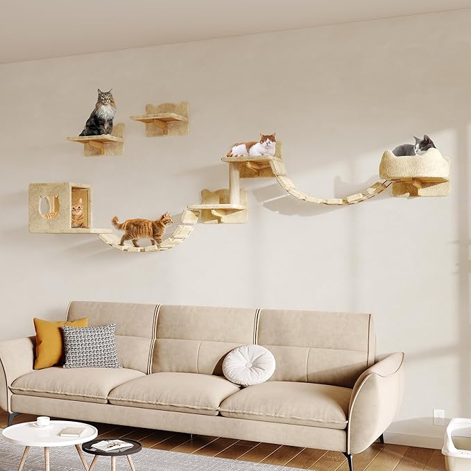 9-in-1 Cat Wall Shelves, Stable & Safe Wall Mounted Cats Shelf Furniture Set by Homiflex