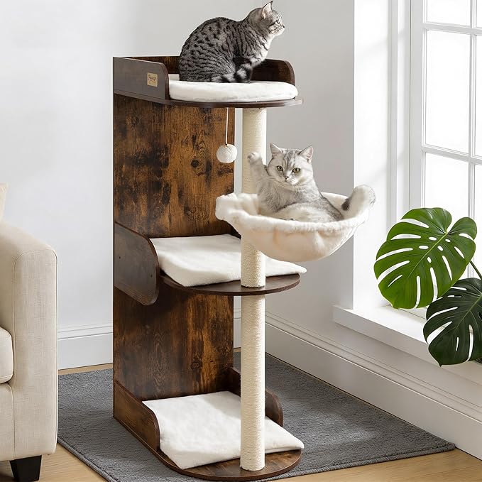 Modern Wood Cat Tree Tower for Indoor Large Cats, Cat Scratching Posts by FeliskynCatTreeTower