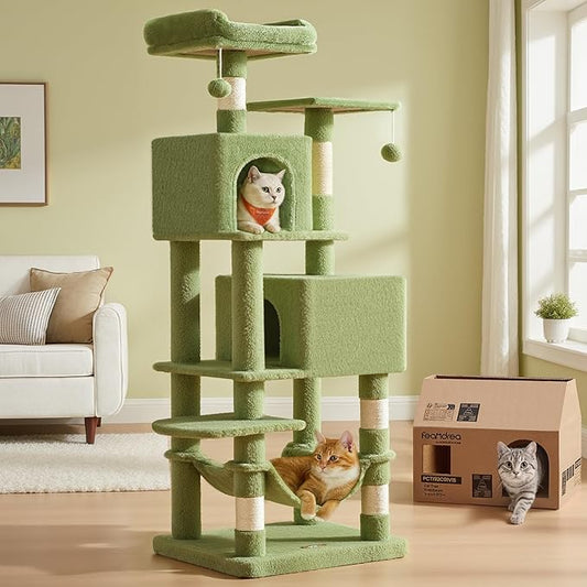 Feandrea Cat Tree, 59.5-Inch Tall Cat Tower, Plush Multi-Level Condo by FeandreabySONGMICSHOME