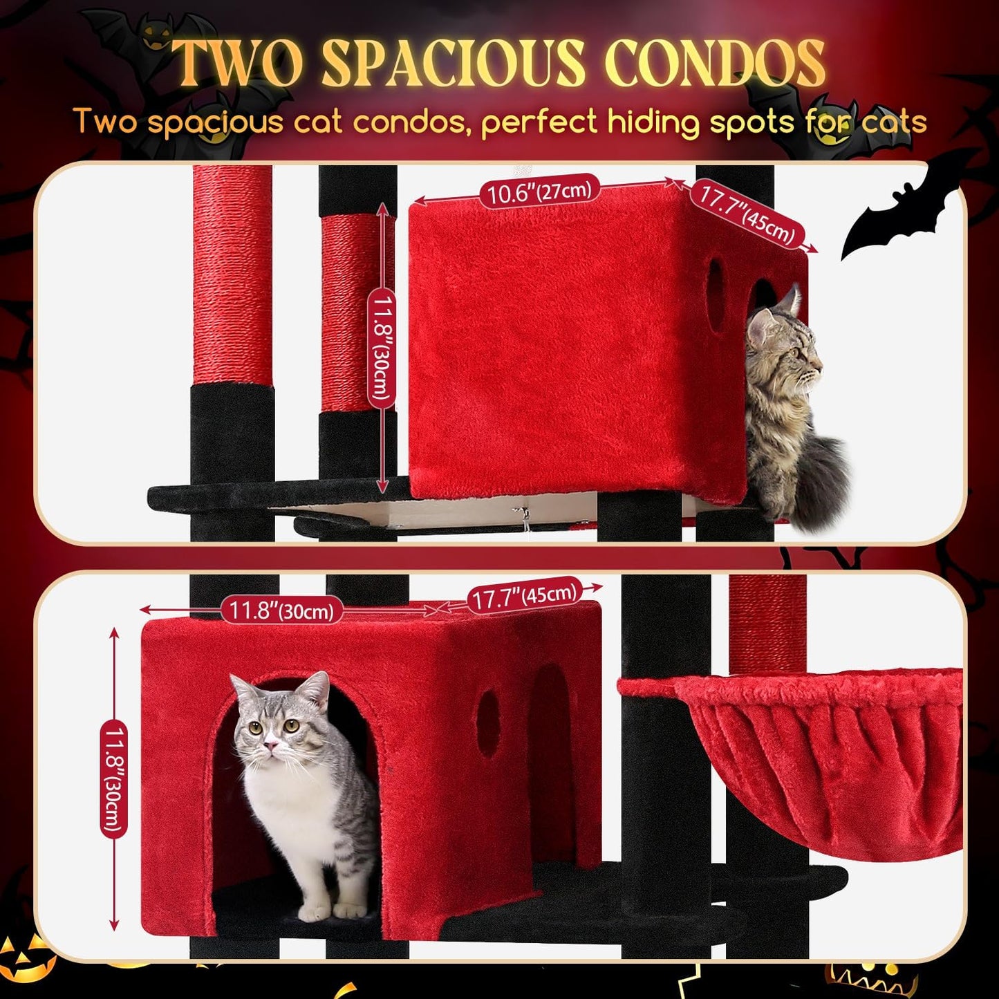 Globlazer Gohtic Giant Cat Tree, 83 inch Goth Cat Tree for Indoor Cats Large Adult, XXL Cat Tower with 9 Scratching Posts for 20lb+ Heavy Duty Large Adult Cats, F83, Blood-Goth