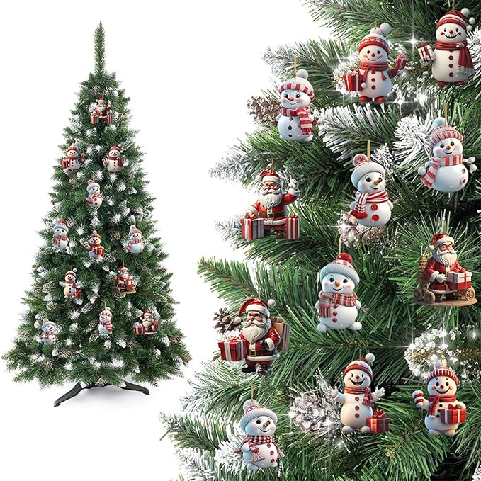 12 Pcs Christmas Tree Decorations Xmas Snowman Hanging Ornaments Cute Cartoon - Image 6