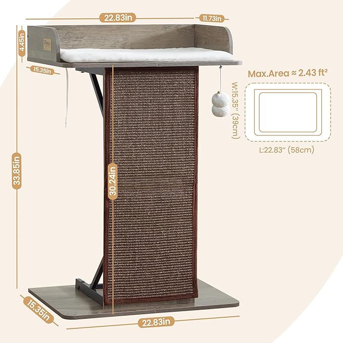 Modern Wood Cat Tree Tower for Indoor Large Cats, 33.8-Inch Tall Wooden Cat - Image 8