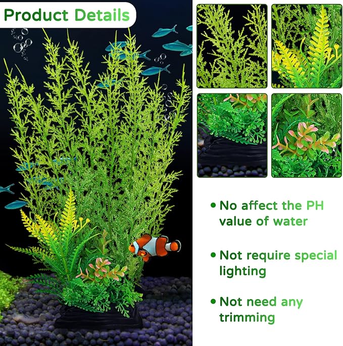 QUOZUO Fish Tank Accessories Large Plants, Aquarium Decor Plastic Plants 3pcs - Image 4
