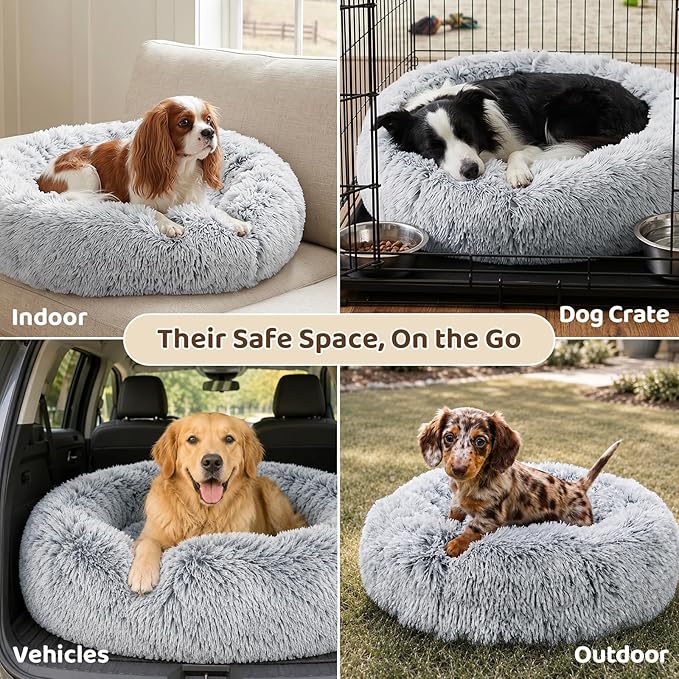 JOLLYVOGUE Dog Bed, Calming Anti-Anxiety Large Dog Bed, Fluffy Donut Cushion - Image 6