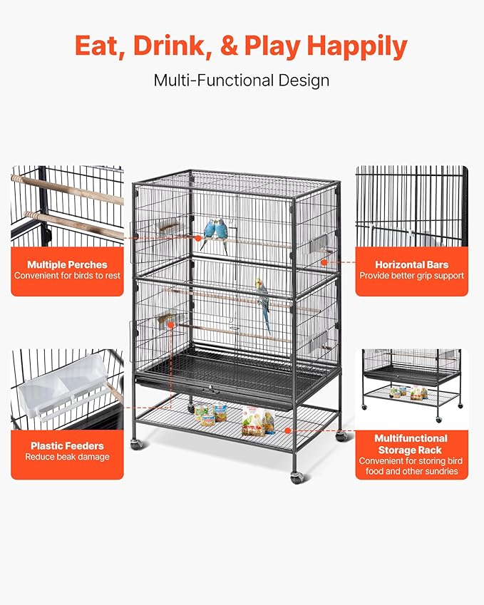VEVOR Bird Cage, 31.5 x 20.5 x 52 inch, Flat Top, Wrought Iron Bird Flight Cage - Image 4