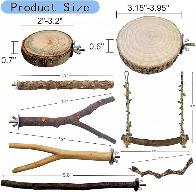 8PCS Natural Bird Perches for Cage, Parakeet Perches Set, Birds Toys, Natural - Image 2