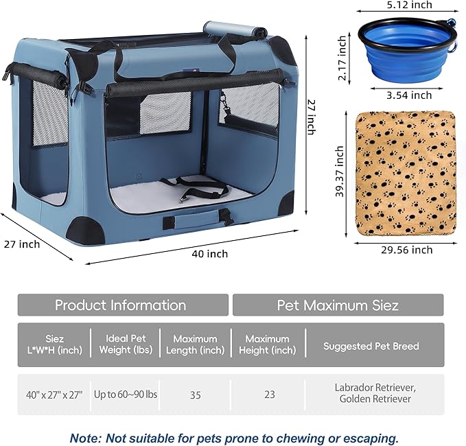 Petprsco Soft Collapsible Dog Crate, 40 inch Portable Dog Crates - Image 4