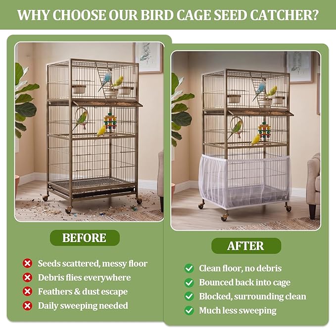 Bird Cage Cover, Bird Cage Seed Catcher, Durable Airy Nylon Mesh Net, - Image 4