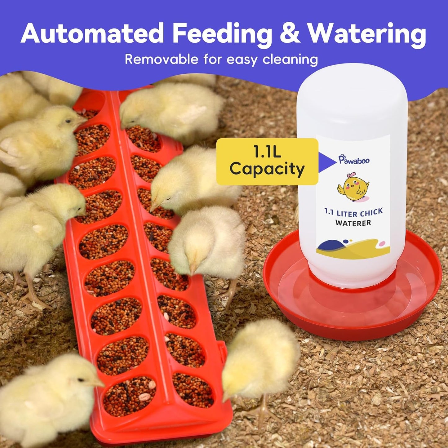 Pawaboo 5-in-1 Chicken Brooder Box for Chick Starter Kit, Includes Pet Cage Tent, Chicks Perch, Chicks Feeder, 1.1L Chick Waterer, Baby Chicken Supplies (Brooder Set), Red+Black
