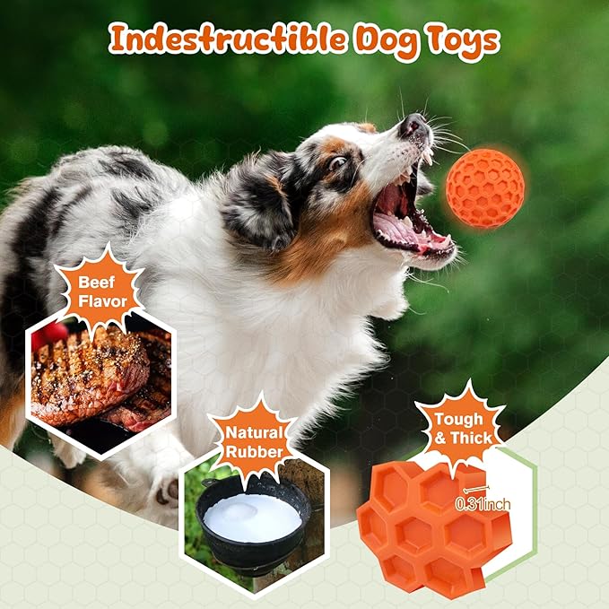 Squeaky Dog Toys for Aggressive Chewers, Indestructible Dog Balls for - Image 3