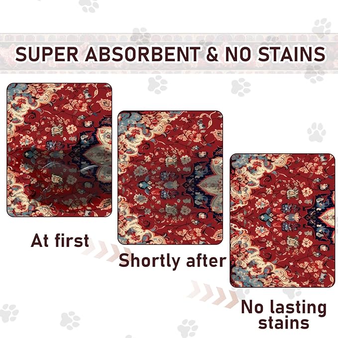Pet Mats for Food and Water, Persia Red Dog Food Mat for Floors, Non Slip - Image 2