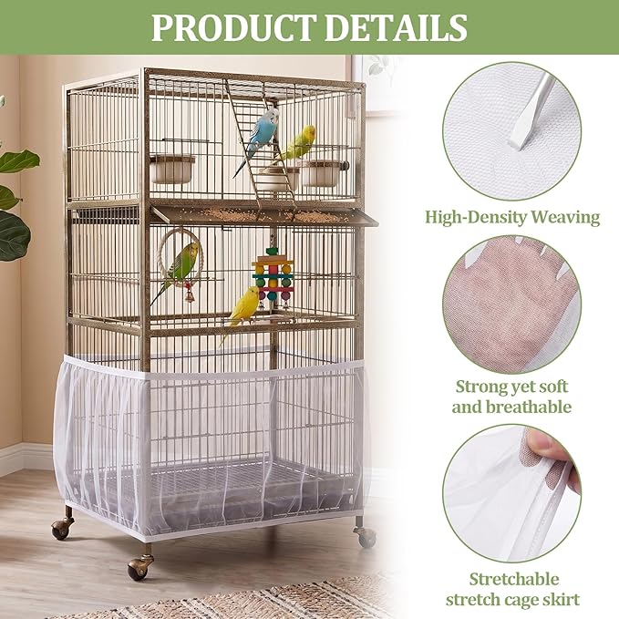 Bird Cage Cover, Bird Cage Seed Catcher, Durable Airy Nylon Mesh Net, - Image 3