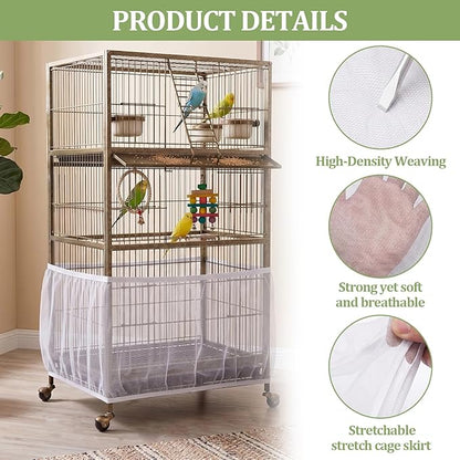 Bird Cage Cover, Bird Cage Seed Catcher, Durable Airy Nylon Mesh Net, - Image 3