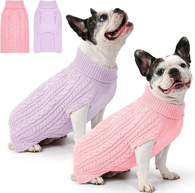 2 Pack Dog Sweaters for Medium Dogs Winter Turtleneck Pullover Cable Knit by Unknown