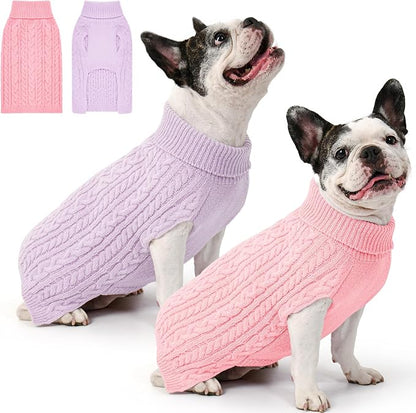 2 Pack Dog Sweaters for Medium Dogs Winter Turtleneck Pullover Cable Knit by Unknown