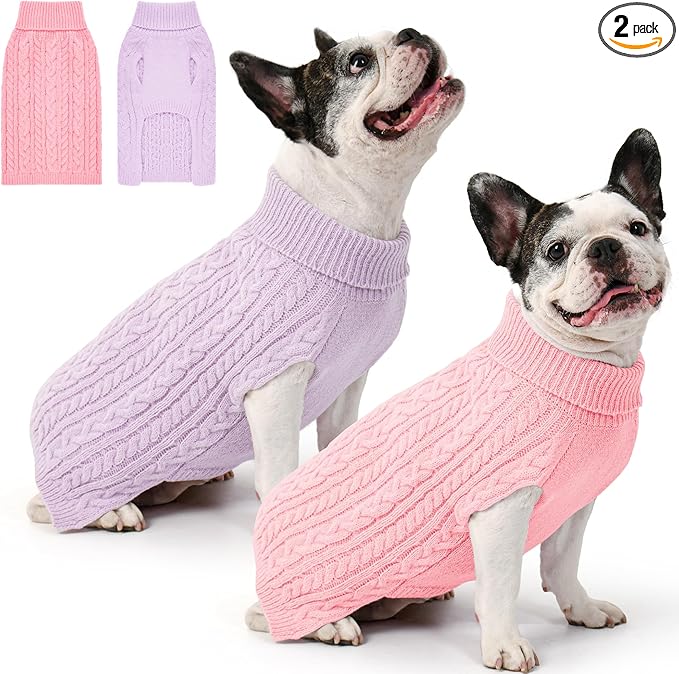 2 Pack Dog Sweaters for Medium Dogs Winter Turtleneck Pullover Cable Knit by Unknown