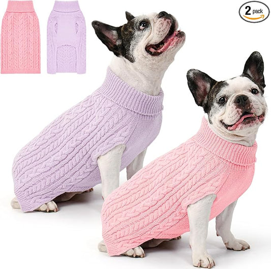 2 Pack Dog Sweaters for Medium Dogs Winter Turtleneck Pullover Cable Knit by Unknown