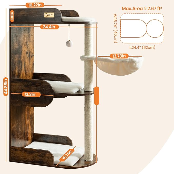 Modern Wood Cat Tree Tower for Indoor Large Cats, Cat Scratching Posts - Image 9