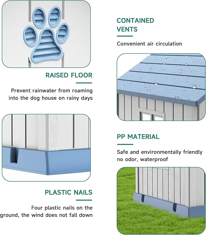 Vixzen 32in Large Outdoor Dog House, Durable Water Resistant Resin Dog House - Image 3