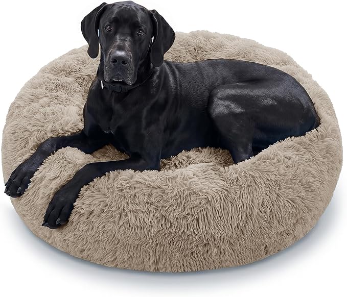 JOLLYVOGUE Dog Beds Large Sized Dog, Calming Anti-Anxiety Dog Bed, Fluffy Donut by JOLLYVOGUE