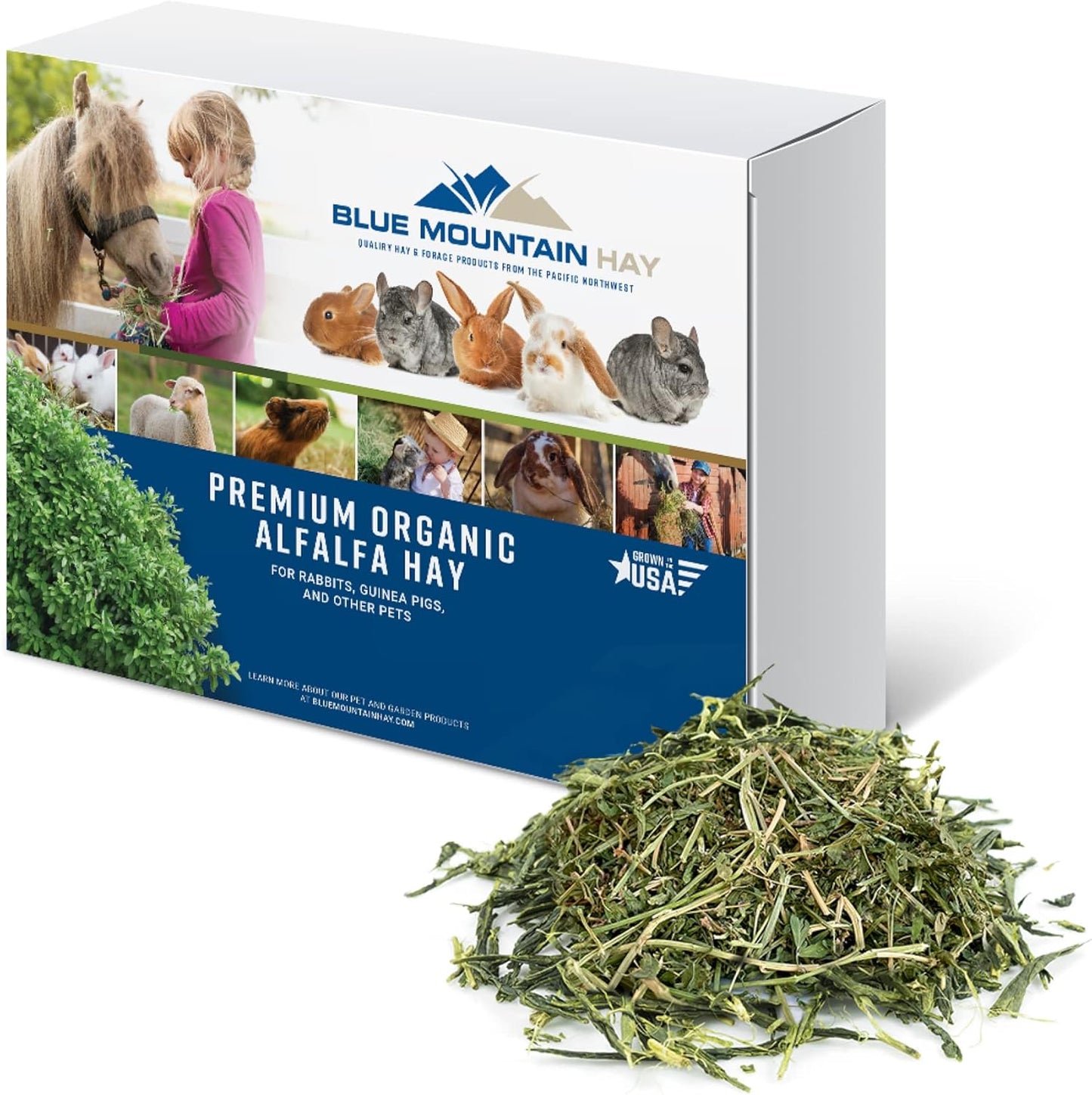 Blue Mountain Hay High-Altitude Hay - Organic Alfalfa, 5lb - High Protein, Fiber & Mineral-Rich - Soft, Leafy, High Leaf Retention - Ideal for Goats, Rabbits, Guinea Pigs & Other Small Animals