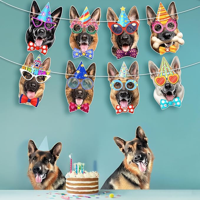 German Shepherd Birthday Garland — Photographic GSD Faces Birthday Banner - Image 3