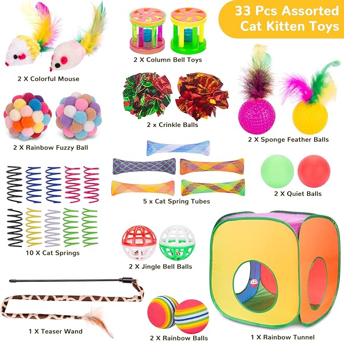 Retro Shaw Cat Toys Pack 33Pcs, Interactive Kitten Toys - Image 4