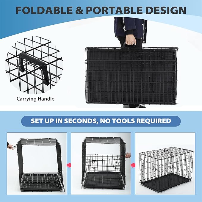 BestPet | 42" Dog Crate | Black | Foldable Metal Kennel - Image 5