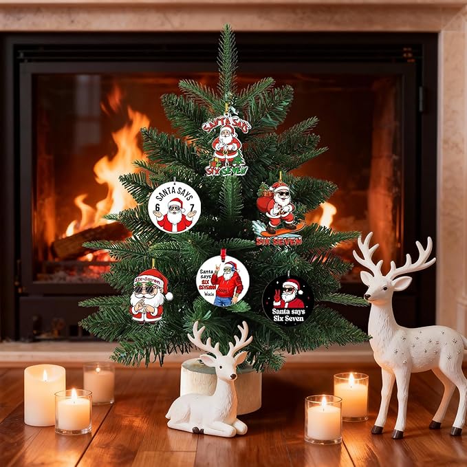 6 Pcs Christmas Tree Decorations Sixseven Santa Hanging Pendants Designs 2D - Image 2
