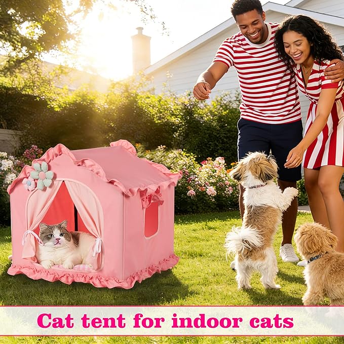 Pink Indoor Dog House with Frame and Princess Style Cat Houses - Image 3