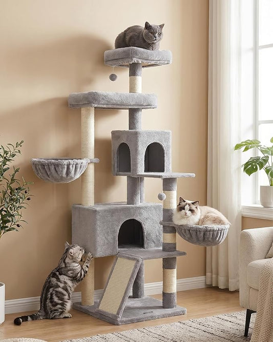 Feandrea Cat Tree, 68.5-Inch Tall Cat Tower, Scratching Posts, Double Caves by FeandreabySONGMICSHOME