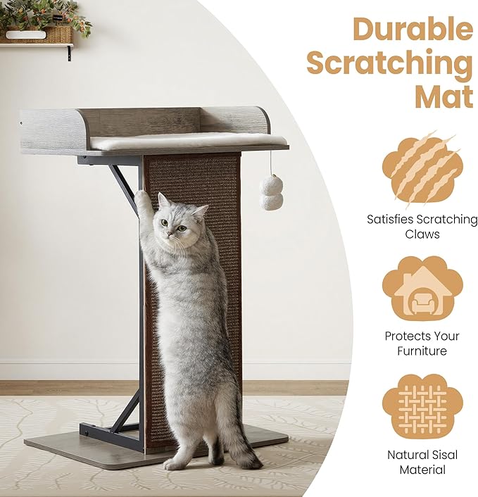 Modern Wood Cat Tree Tower for Indoor Large Cats, 33.8-Inch Tall Wooden Cat - Image 4