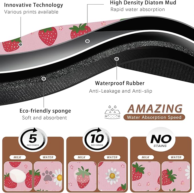 Cute Strawberry Flower Dog Cat Food Mat, Non-Slip Water Bowl Placemat, Indoor - Image 3