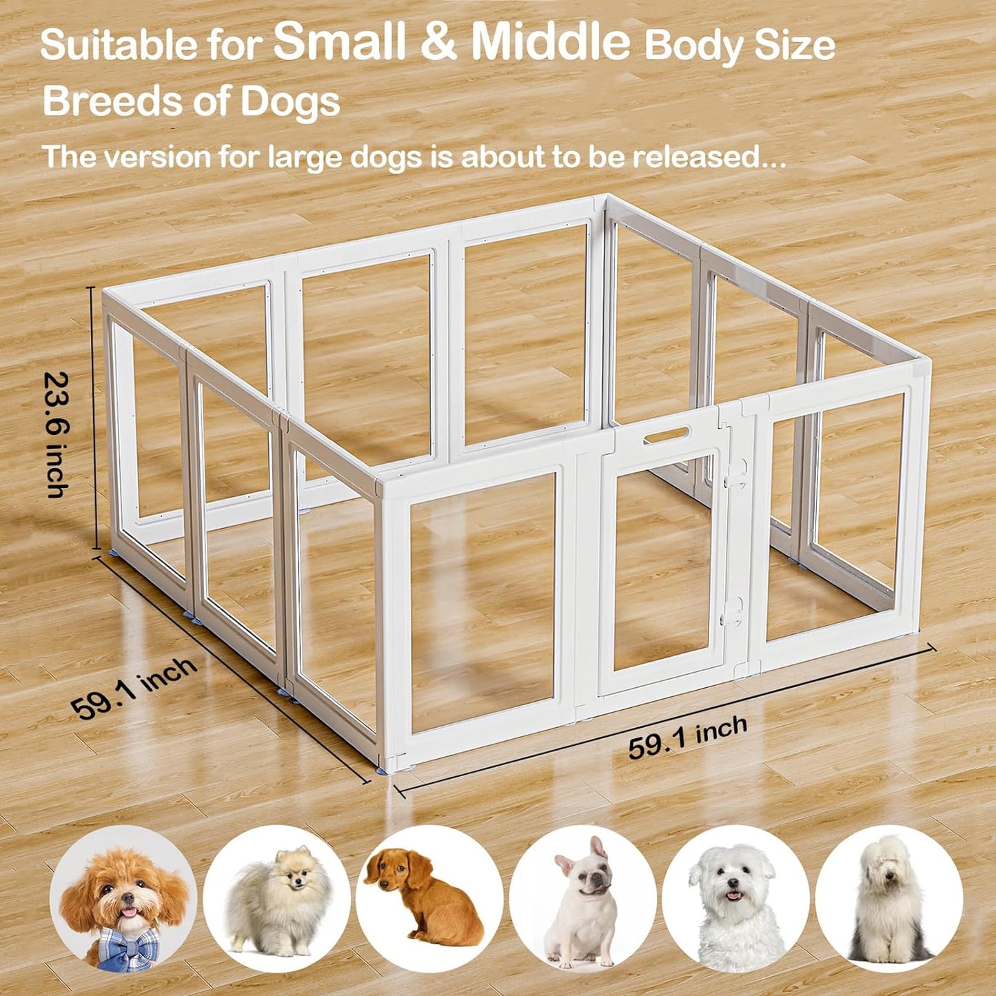 Clear Acrylic Dog Playpen Transparent Dog Playpen Indoor, Easy Assemble Clear Pet Pen for Puppy Bunny Cat Pig, Sturdy & Easy Cleaning Plastic Dog Puppy Fence (23.6" H, 12PCS)
