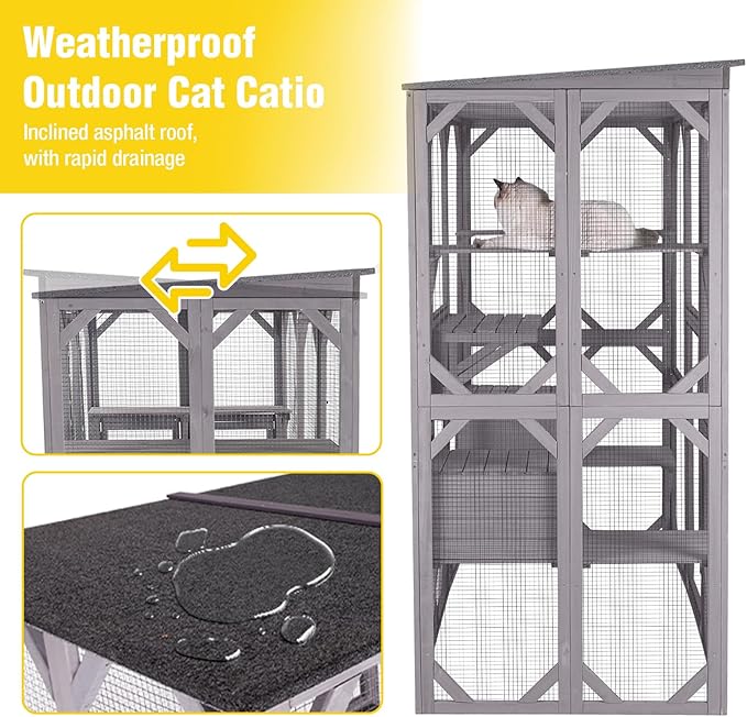 71.1’’ Large Outdoor Cat Catio Enclosure, Weatherproof Solid Fir Wood Cat Patio - Image 3