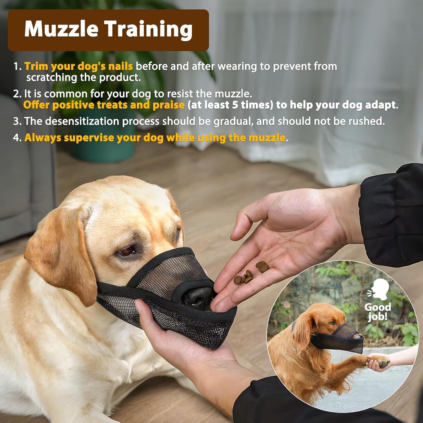 Crazy Felix Nylon Dog Muzzle for Small Medium Large Dogs, Air Mesh Breathable and Drinkable Pet Muzzle for Anti-Biting Anti-Barking Licking (M, Beige)