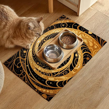 HOMETITUTE Cat Feedings Mats 20x12 inch Golden Cat Print Pet Bowl Placemat Non - Image 2