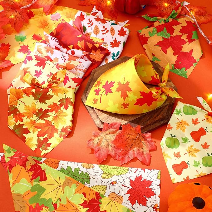 Preboun 50 Pcs Fall Thanksgiving Dog Bandana Bulk Pumpkin Maple Leaves Bandana - Image 5