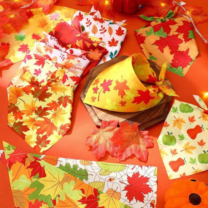 Preboun 50 Pcs Fall Thanksgiving Dog Bandana Bulk Pumpkin Maple Leaves Bandana - Image 5
