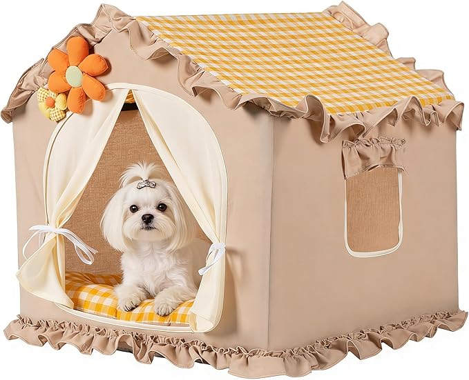 Yellow Indoor Dog House with Frame and Princess Style Cat Houses by SEIMMIE
