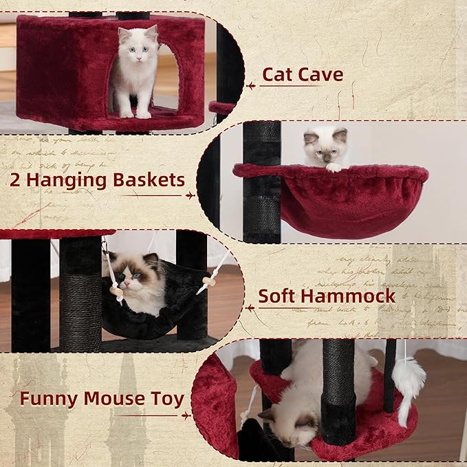 Gitelsnour Gothic Cat Tree for Large Cats, 78.7" Tall Cat Tower for Indoor Cats - Image 5